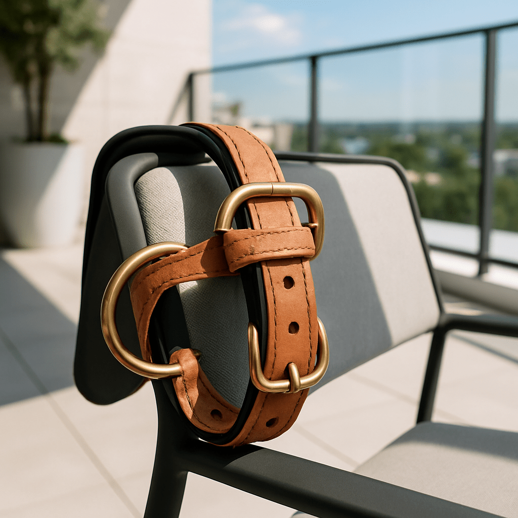 Collier chien cuir marron dos canape