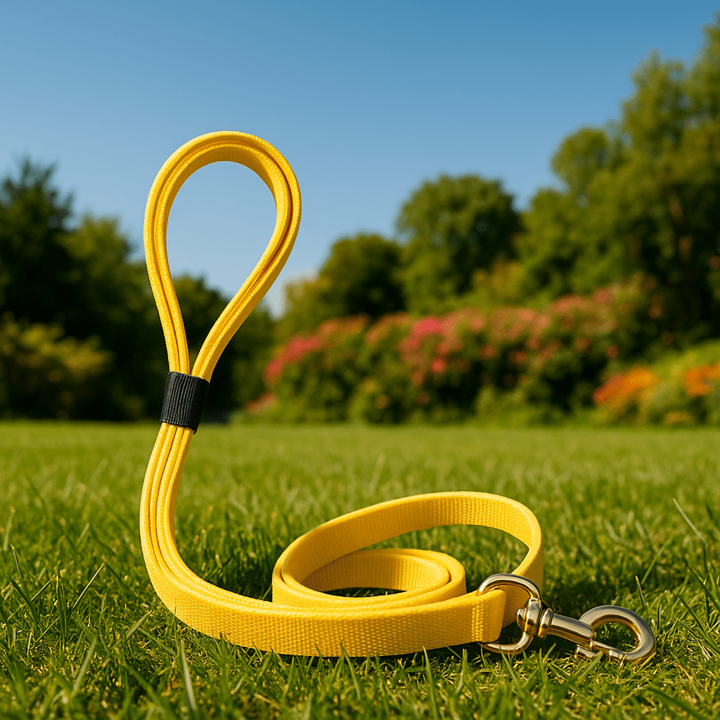 Laisse pour chien jaune sur herbe