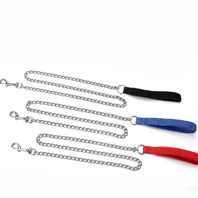 3 laisses de chien en chaine metallique noir bleu rouge