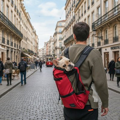 Sac à dos pour chien rouge imperméable avec ventilation mesh