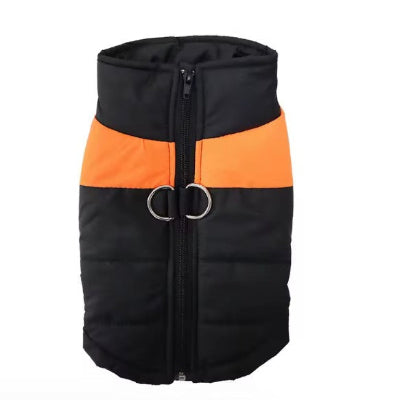  Vetement chien matelassee noir orange avec fermeture eclair