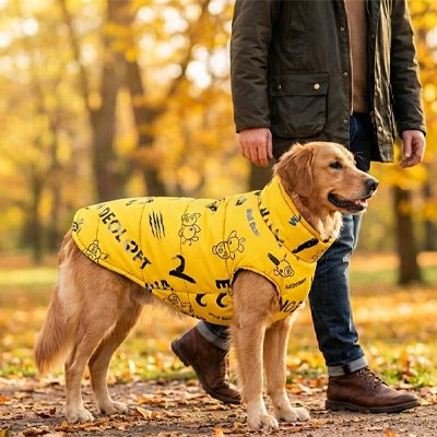 au parc golden retriever avec manteau chien jaune 