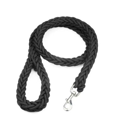  avec poignee boucle mousqueton chrome laisse chien tressee noire