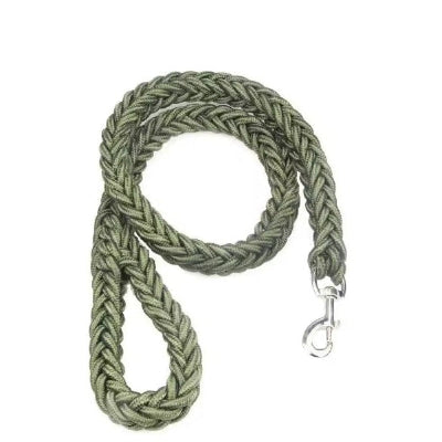  avec poignee boucle mousqueton  laisse chien tressee vert militaire 