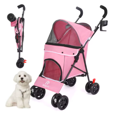avec porte gobelet pratique poussette pour chien rose 