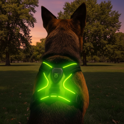 berger allemand avec harnais lumineux led chien visibilite nocturne parc