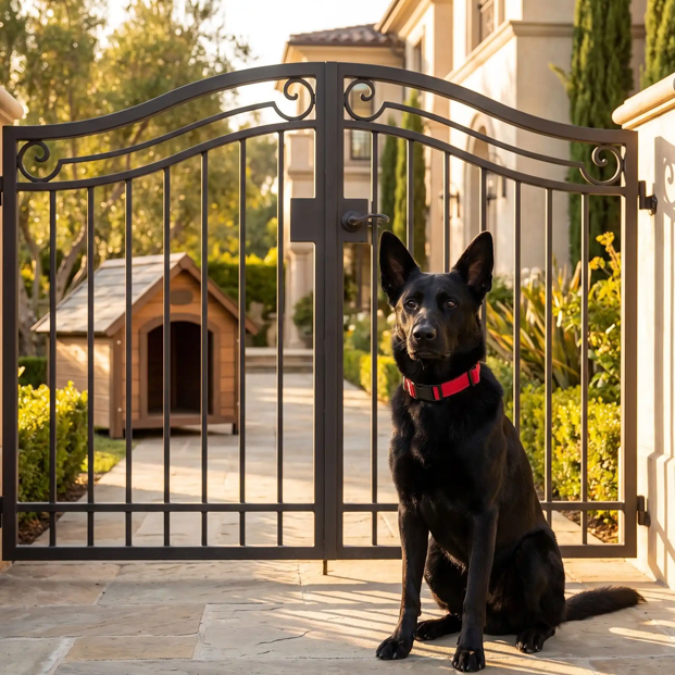 berger allemand collier pour chien  réfléchissant devant portail