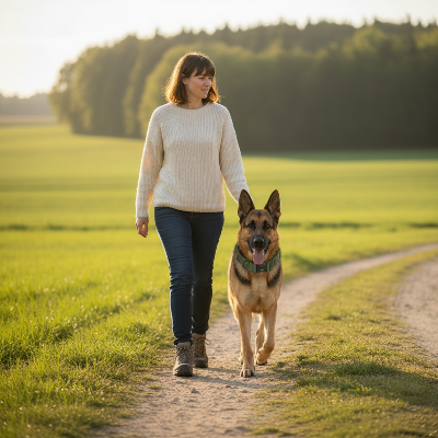 berger allemand collier tactique chien promenade campagne dame