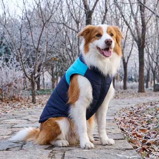 berger australien assis en manteau chien hiver bleu parc