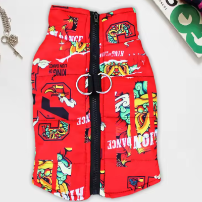  blouson rouge motifs cartoon manteau chien zip noir