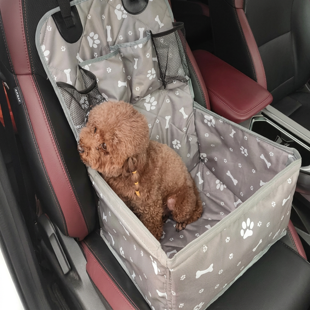 caniche assis protection chien voiture siège gris 