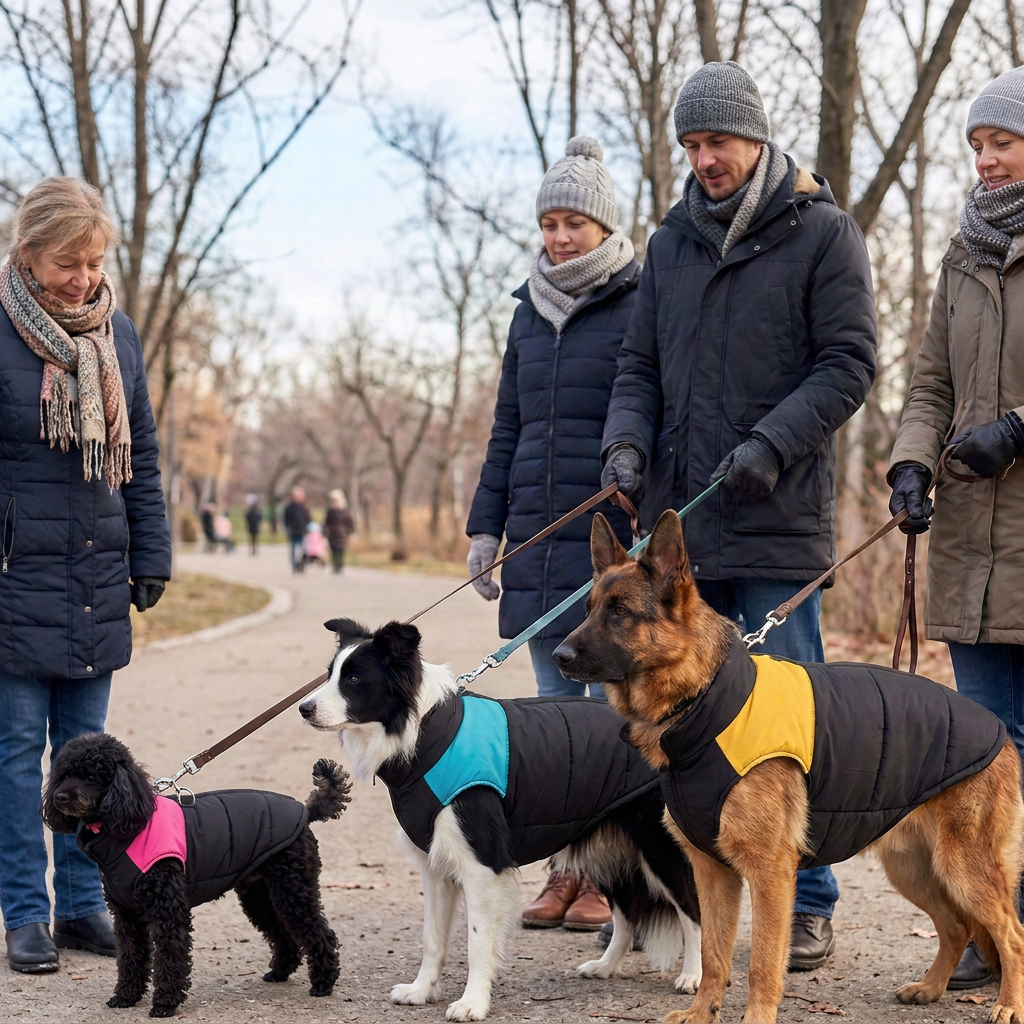 caniche border collie berger allemand chacun en manteau chien hiver