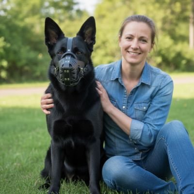 chien noir calme avec museliere pour chien confortable