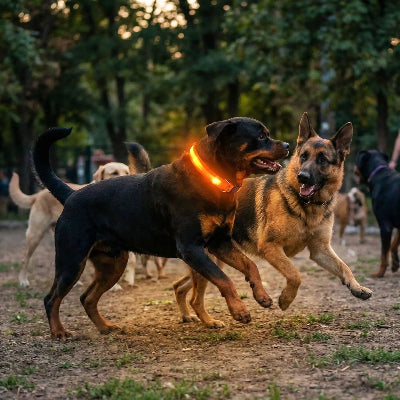 chiens energiques parc un equippe collier lumineux pour chien orange