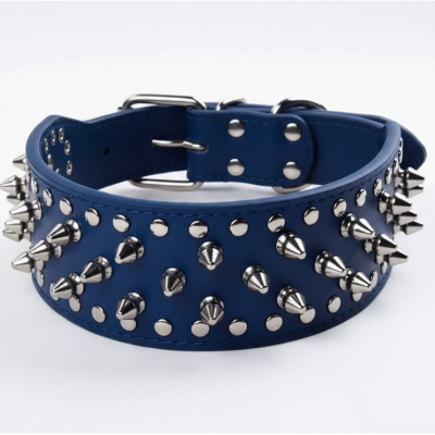 collier chien cloute bleu cuir pu doux