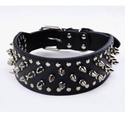 collier chien cloute cuir noir vue exterieur interieur
