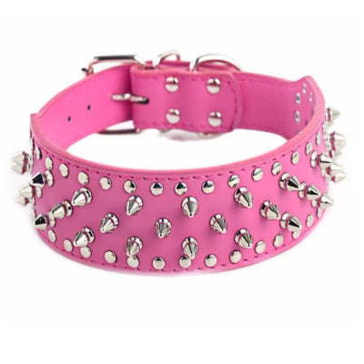 collier chien cloute cuir rose vue detaillee