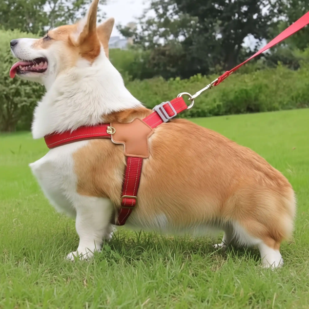  corgi harnais en y chien rouge joue gazon parc