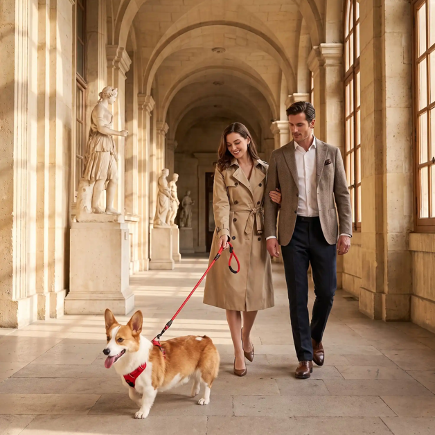 corgie promène collier chien coulissant rouge monument historique