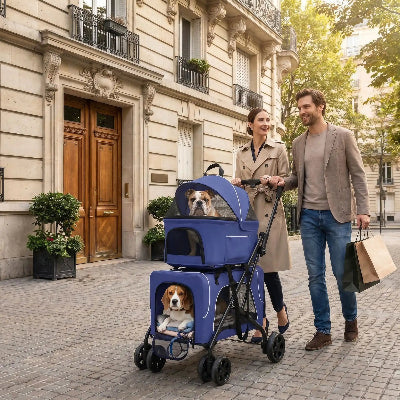 couple promenant leur poussette a chien Paris
