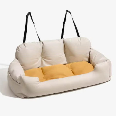 coussin beige jaune siege auto pour chien