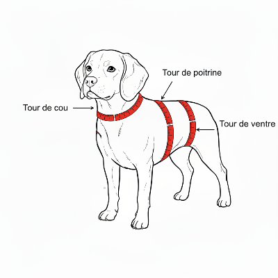 croquis mesures harnais chien randonnee