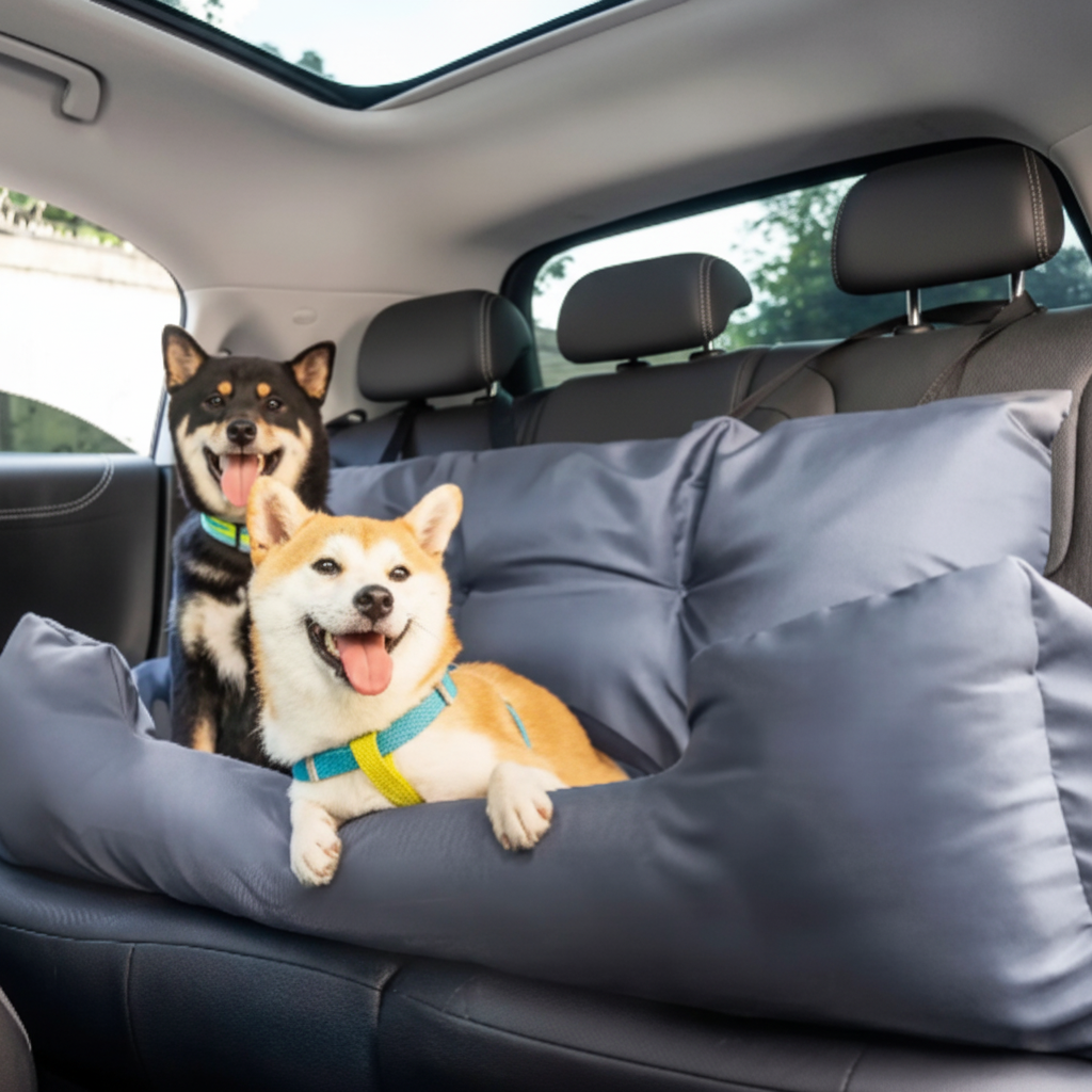 deux shiba inu siège auto pour chien gris
