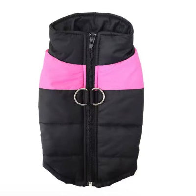 doudoune vetement chien impermeable noir accent rose vif