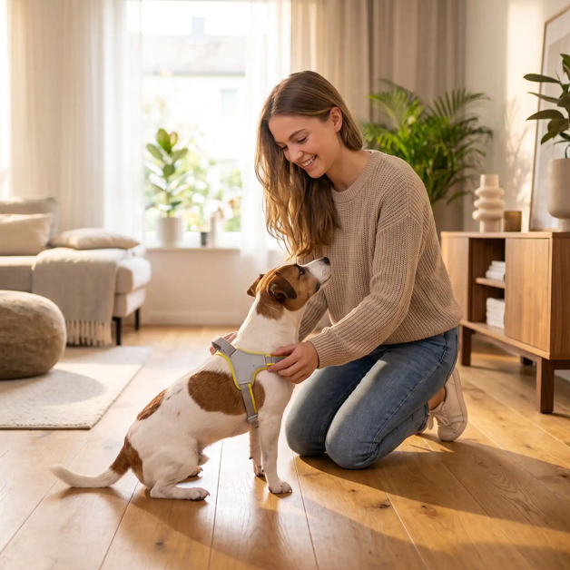 fille ajuste sangle harnais en y chien jaune pour jack russell
