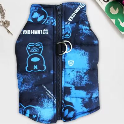 gilet matelasse bleu marine graffiti manteau chien impermeable
