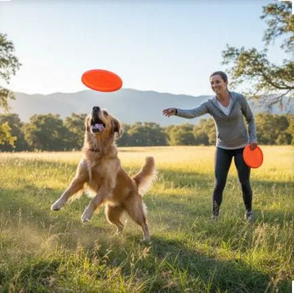 golden retriever fille amusent avec jouet chien frisbee