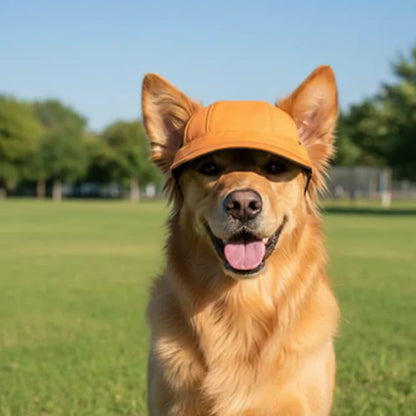 golden retriever vetu casquette chien orange fluo parc