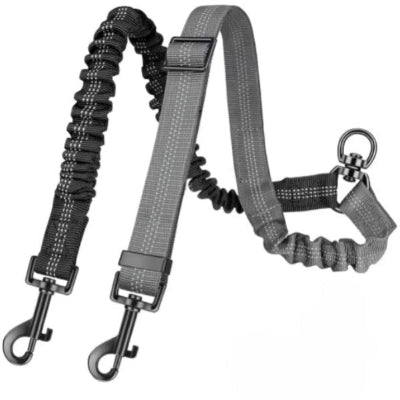 gris durable poignee ergonomique laisse double pour chien