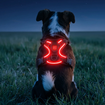 harnais lumineux led chien rouge border collie assis gazon
