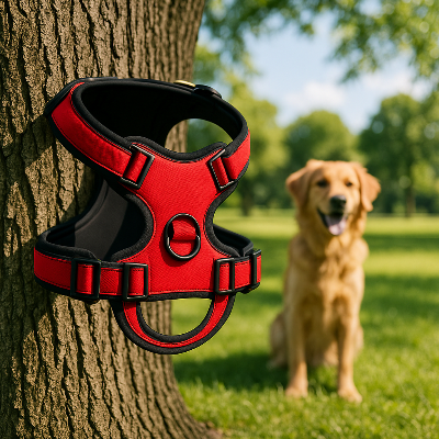 harnais pour chien rouge boucle d cote arbre