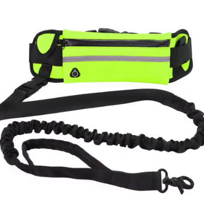 jaune fluo reflechissant laisse canicross avec sac ceinture