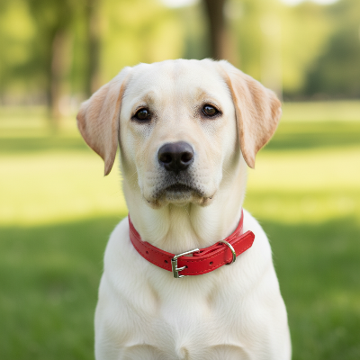 labrador blanc portant collier pour chien rouge