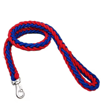  laisse chien tressee rouge bleue mousqueton metal resistant