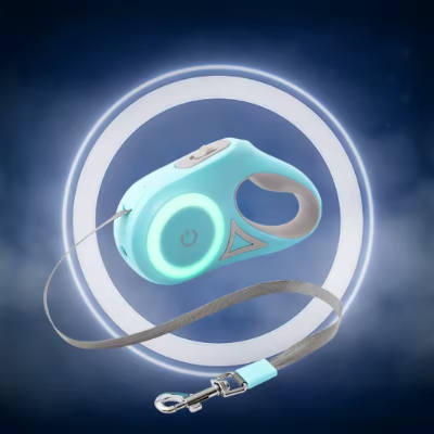 led lumineux turquoise laisse chien enrouleur poignee ergonomique