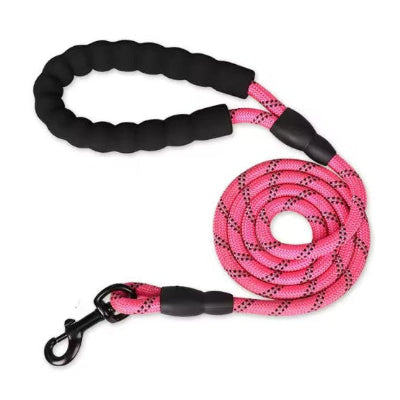  longe pour chien nylon tressee rose poignee confort noir