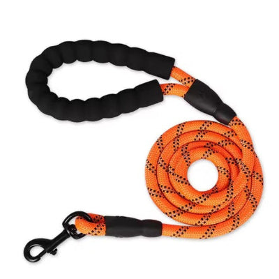  longe pour chien reflechissante orange poignee rembourree mousqueton robuste