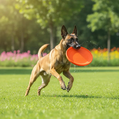 malinois porte jouet chien frisbee au gueule