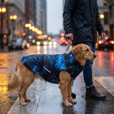 manteau chien bleu impermeable pour temps pluvieux