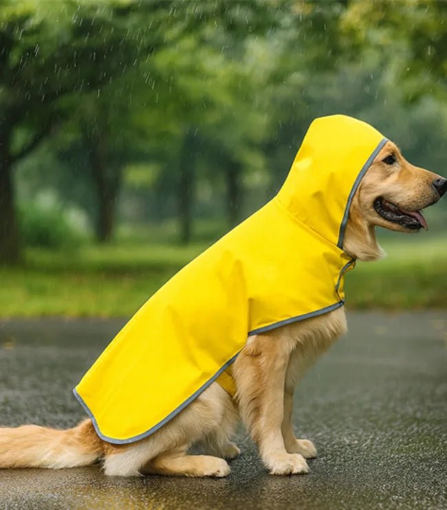  portant manteau chien jaune impermeable avec chapeau max sous pluie