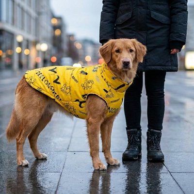 pour promenades urbaines manteau chien jaune confortable 