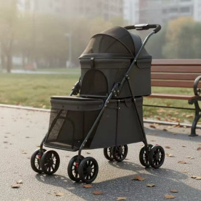 poussette pour chien noire avec double roues arriere avec freins