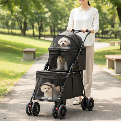 poussette pour chien noire double compartiment tissu oxford epais parc