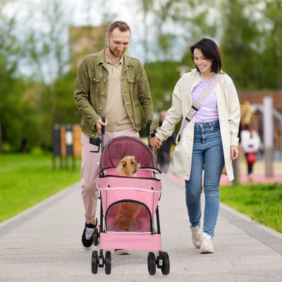 poussette pour Chien rose promenade en famille au parc