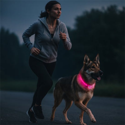 promenade nocturne securisee grace au collier lumineux chien