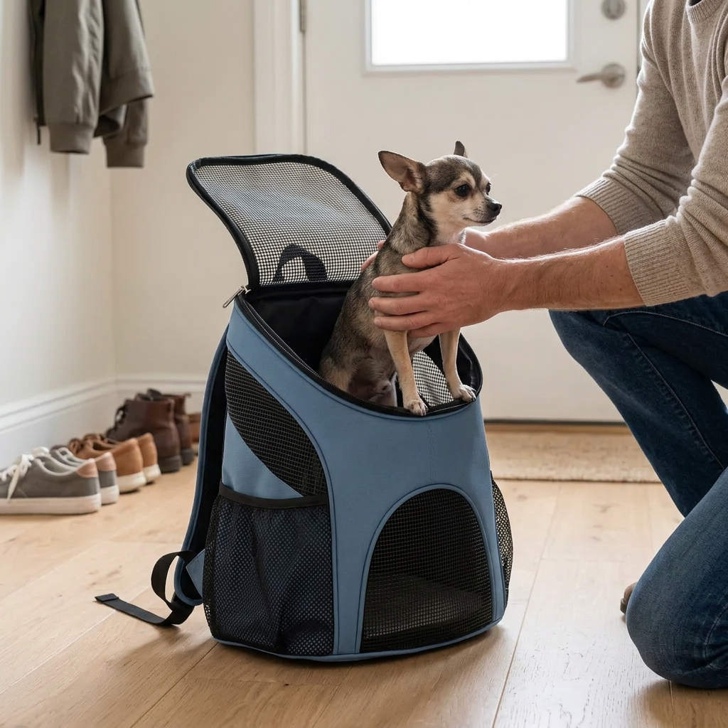 retour promenade maitre aide chihuahua sortir sac à dos chien